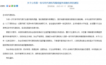 我所成功入选中华全国专利代理师协会第一批优质专利代理机构